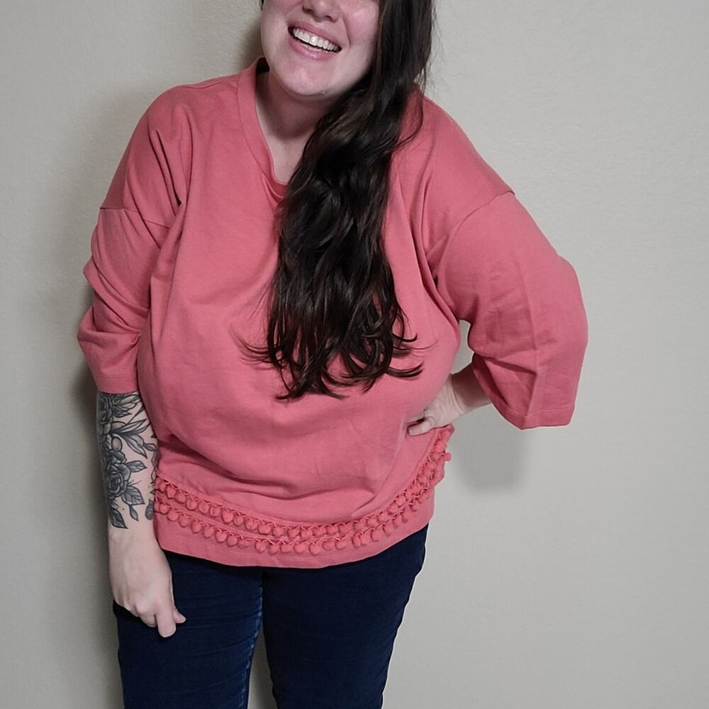 Woman Within Pom-Pom Trim Top 1x 22/24 Plus Size